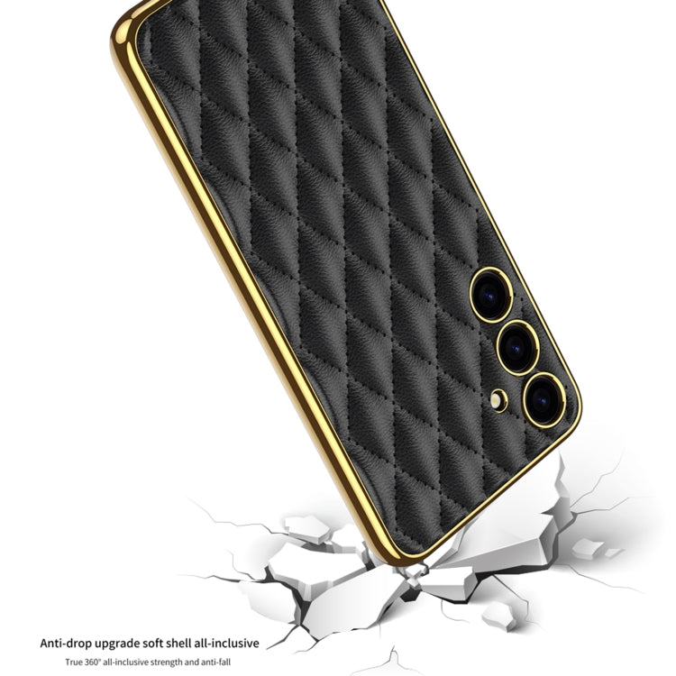 For Samsung Galaxy S24+ 5G GKK Rhombus Pattern Electroplating Plain PU Phone Case(Black) - Galaxy S24+ 5G Cases by GKK | Online Shopping UK | buy2fix