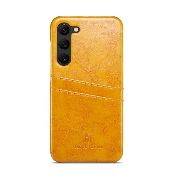 For Samsung Galaxy S24 5G Fierre Shann Oil Wax Texture Leather Phone Case with Card Slots(Yellow) - Galaxy S24 5G Cases by FIERRE SHANN | Online Shopping UK | buy2fix