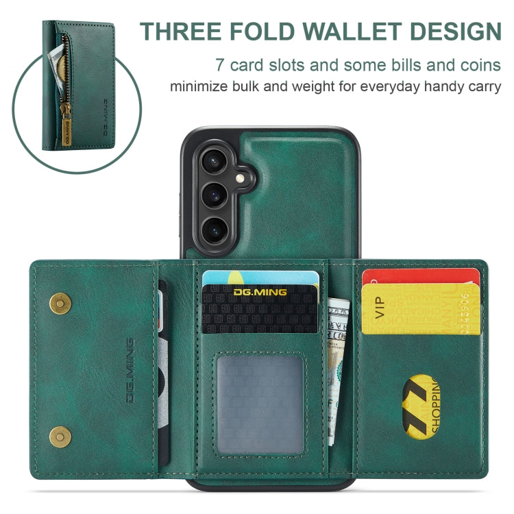 For Samsung Galaxy S23 FE 5G DG.MING M5 Series Zip RFID Multi Card Detachable Leather Phone Case(Green) - Galaxy S23 FE 5G Cases by DG.MING | Online Shopping UK | buy2fix