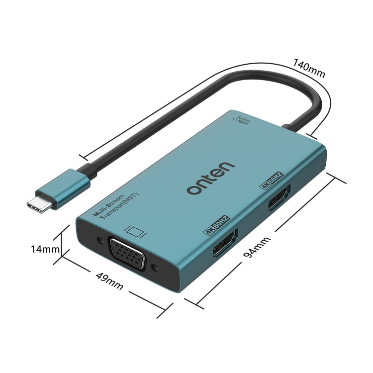 Onten M206 4K 60Hz 4 in 1 Type-C to Dual HDMI + VGA + 3.5mm Video Converter Adapter - USB HUB by Onten | Online Shopping UK | buy2fix