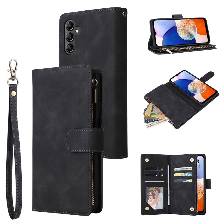 For Samsung Galaxy A15 5G Multifunctional Frosted Zipper Wallet Leather Phone Case(Black) - Galaxy Phone Cases by buy2fix | Online Shopping UK | buy2fix