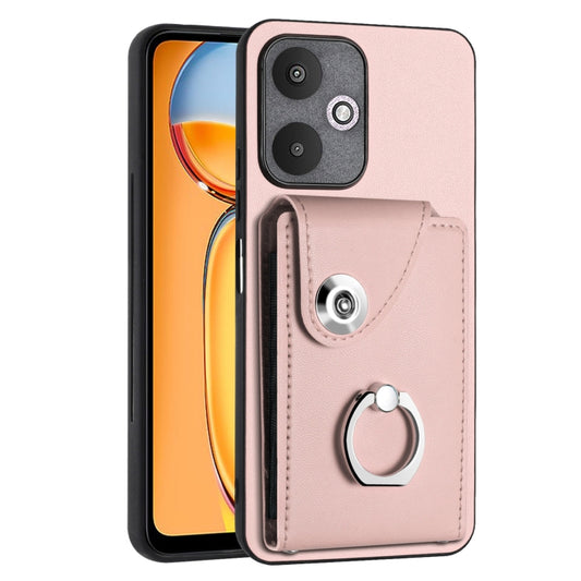 For Xiaomi Redmi 13C 5G / Redmi 13R Organ Card Bag Ring Holder PU Phone Case(Pink) - 13C Cases by buy2fix | Online Shopping UK | buy2fix