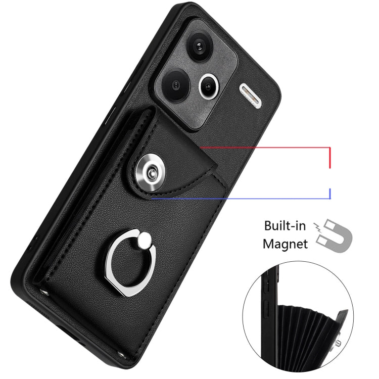 For Xiaomi Redmi Note 13 Pro+ Organ Card Bag Ring Holder PU Phone Case(Black) - Note 13 Pro+ Cases by buy2fix | Online Shopping UK | buy2fix