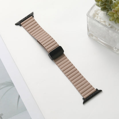 For Apple Watch SE 2022 40mm Water Ripple Magnetic Folding Buckle Watch Band, Style: Bold Version(Khaki) - Watch Bands by buy2fix | Online Shopping UK | buy2fix