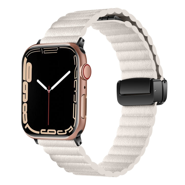 For Apple Watch Series 6 44mm Water Ripple Magnetic Folding Buckle Watch Band, Style: Bold Version(Starlight Color) - Watch Bands by buy2fix | Online Shopping UK | buy2fix