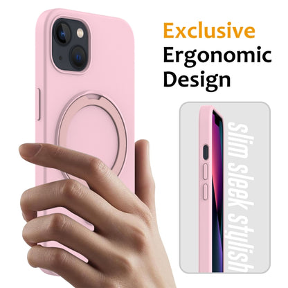 For iPhone 14 Plus MagSafe Magnetic Liquid Silicone Phone Case with Ring Holder(Grey Pink) - iPhone 14 Plus Cases by buy2fix | Online Shopping UK | buy2fix