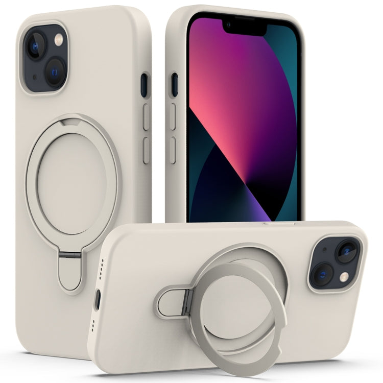 For iPhone 14 MagSafe Magnetic Liquid Silicone Phone Case with Ring Holder(Antique White) - iPhone 14 Cases by buy2fix | Online Shopping UK | buy2fix