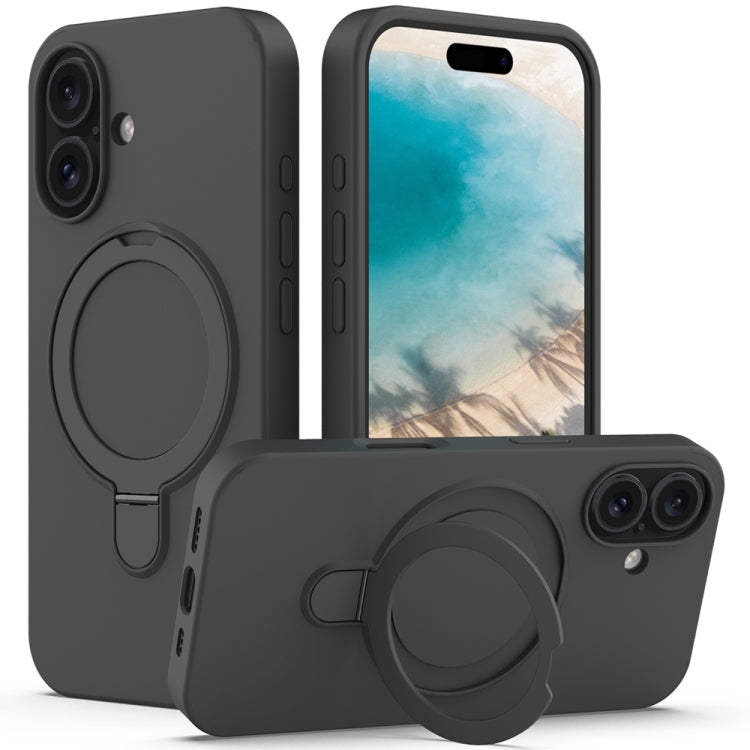 For iPhone 16 Plus Liquid Silicone MagSafe Magnetic Phone Case with Ring Holder(Carbon Black) - iPhone 16 Plus Cases by buy2fix | Online Shopping UK | buy2fix