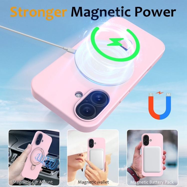 For iPhone 16 Liquid Silicone MagSafe Magnetic Phone Case with Ring Holder(Grey Pink) - iPhone 16 Cases by buy2fix | Online Shopping UK | buy2fix