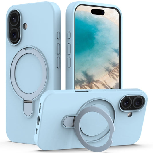 For iPhone 16 Liquid Silicone MagSafe Magnetic Phone Case with Ring Holder(Sky Blue) - iPhone 16 Cases by buy2fix | Online Shopping UK | buy2fix