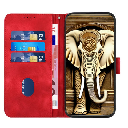 For iPhone 16 Pro YX0060 Elephant Head Embossed Phone Leather Case with Lanyard(Red) - iPhone 16 Pro Cases by buy2fix | Online Shopping UK | buy2fix