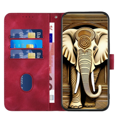 For iPhone 16 Plus YX0060 Elephant Head Embossed Phone Leather Case with Lanyard(Rose Red) - iPhone 16 Plus Cases by buy2fix | Online Shopping UK | buy2fix