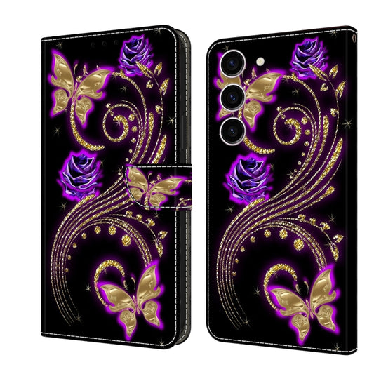 For Samsung Galaxy S24 5G Crystal 3D Shockproof Protective Leather Phone Case(Purple Flower Butterfly) - Galaxy S24 5G Cases by buy2fix | Online Shopping UK | buy2fix