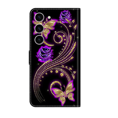 For Samsung Galaxy S24 5G Crystal 3D Shockproof Protective Leather Phone Case(Purple Flower Butterfly) - Galaxy S24 5G Cases by buy2fix | Online Shopping UK | buy2fix