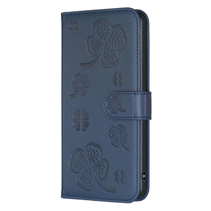 For iPhone 16 Pro Max Four-leaf Embossed Leather Phone Case(Blue) - iPhone 16 Pro Max Cases by buy2fix | Online Shopping UK | buy2fix