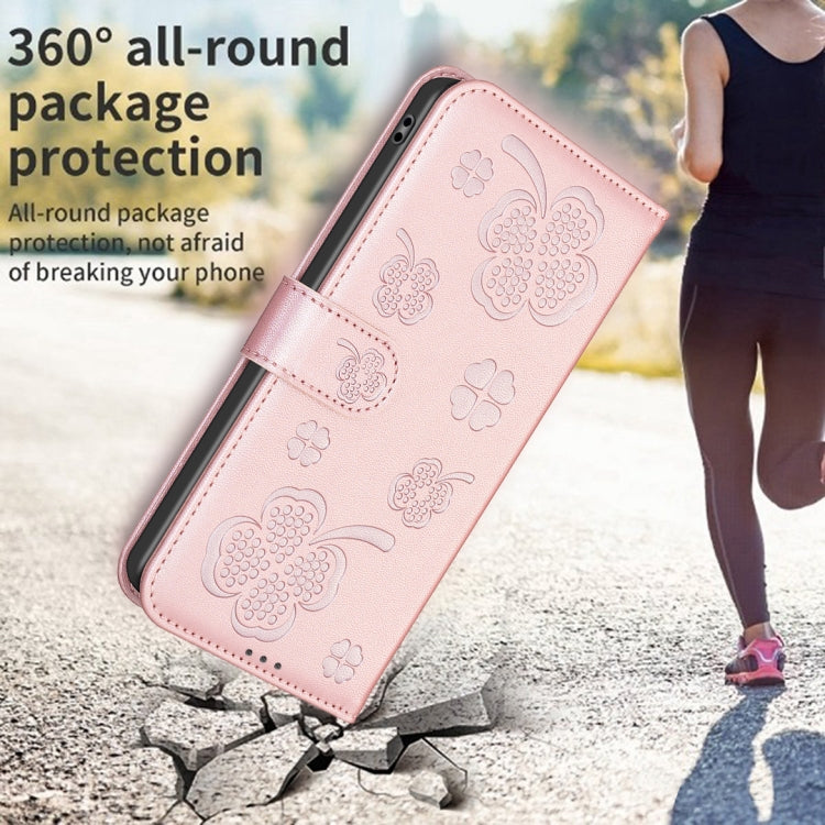 For iPhone 16 Pro Max Four-leaf Embossed Leather Phone Case(Pink) - iPhone 16 Pro Max Cases by buy2fix | Online Shopping UK | buy2fix