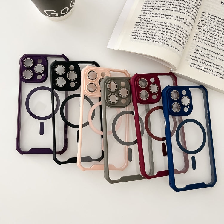 For iPhone 14 Plus Colorful Two-Color Lens Film MagSafe Magnetic Horn Acrylic+TPU Case(Pink) - iPhone 14 Plus Cases by buy2fix | Online Shopping UK | buy2fix