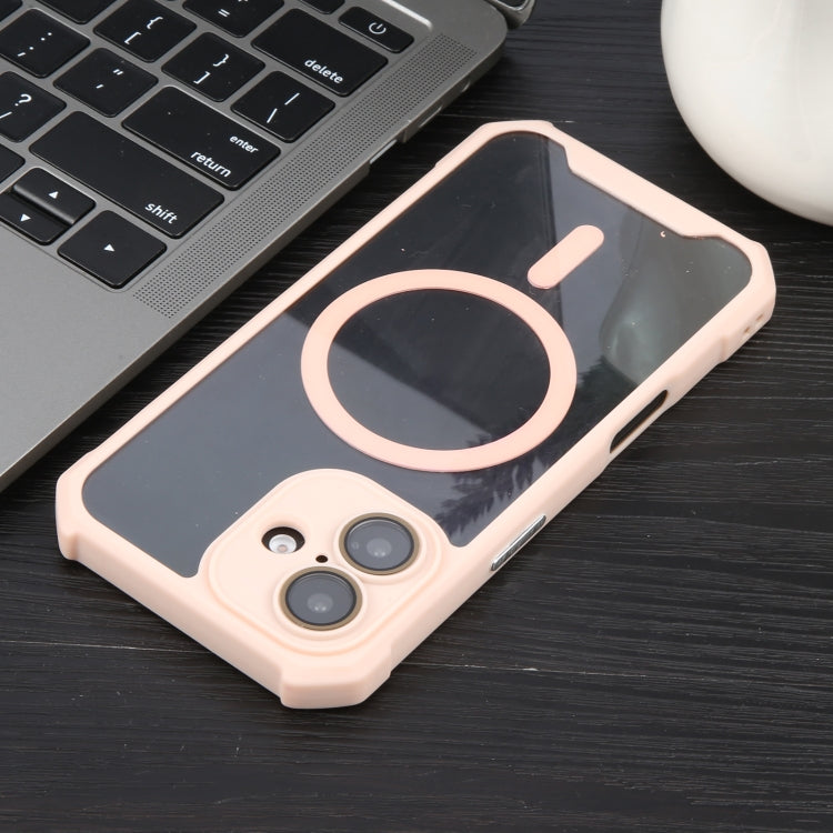 For iPhone 16 Plus Colorful Two-Color Lens Film MagSafe Magnetic Horn Acrylic+TPU Case(Pink) - iPhone 16 Plus Cases by buy2fix | Online Shopping UK | buy2fix