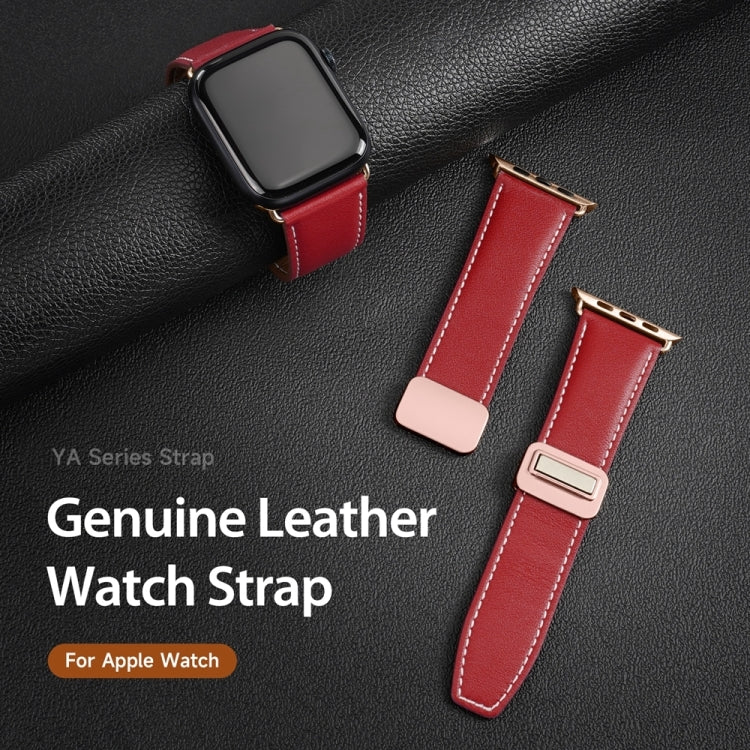 For Apple Watch SE 2023 44mm DUX DUCIS YA Series Magnetic Buckle Genuine Leather Watch Band(Red) - Watch Bands by DUX DUCIS | Online Shopping UK | buy2fix