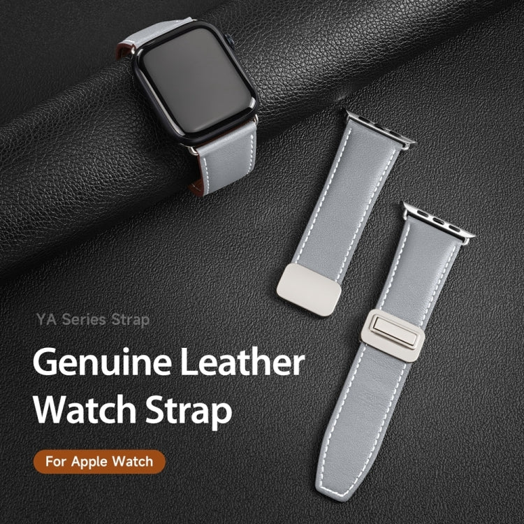 For Apple Watch Series 9 45mm DUX DUCIS YA Series Magnetic Buckle Genuine Leather Watch Band(Grey) - Watch Bands by DUX DUCIS | Online Shopping UK | buy2fix