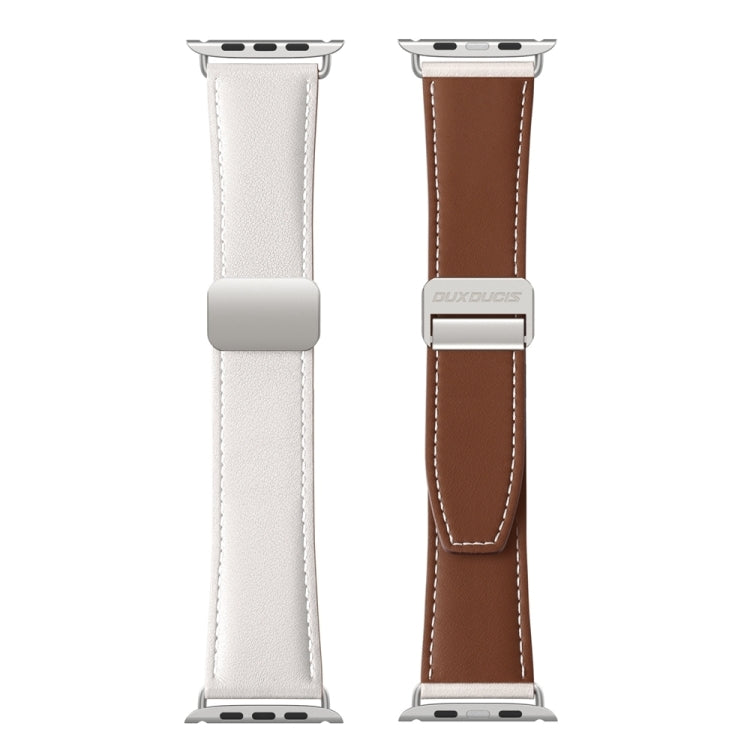 For Apple Watch Series 8 45mm DUX DUCIS YA Series Magnetic Buckle Genuine Leather Watch Band(White) - Watch Bands by DUX DUCIS | Online Shopping UK | buy2fix