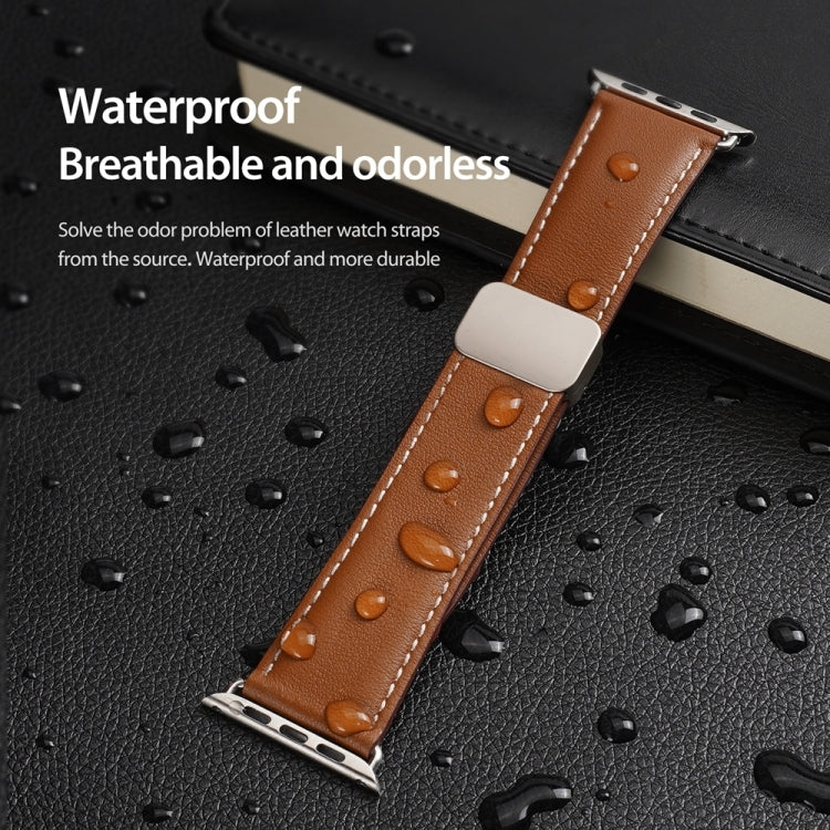 For Apple Watch SE 2022 40mm DUX DUCIS YA Series Magnetic Buckle Genuine Leather Watch Band(Brown) - Watch Bands by DUX DUCIS | Online Shopping UK | buy2fix