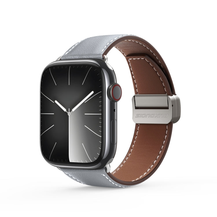 For Apple Watch Series 7 45mm DUX DUCIS YA Series Magnetic Buckle Genuine Leather Watch Band(Grey) - Watch Bands by DUX DUCIS | Online Shopping UK | buy2fix