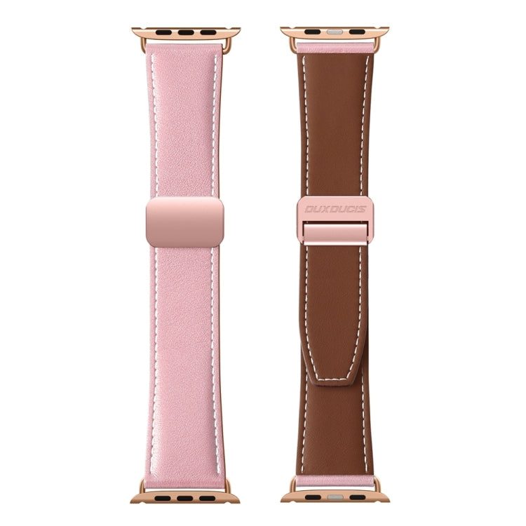 For Apple Watch Series 7 45mm DUX DUCIS YA Series Magnetic Buckle Genuine Leather Watch Band(Pink) - Watch Bands by DUX DUCIS | Online Shopping UK | buy2fix