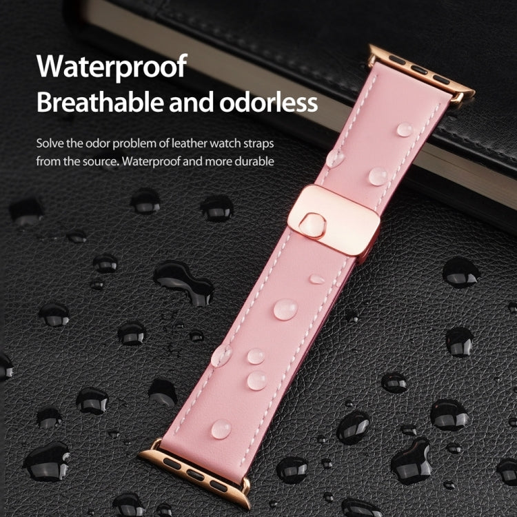 For Apple Watch Series 7 45mm DUX DUCIS YA Series Magnetic Buckle Genuine Leather Watch Band(Pink) - Watch Bands by DUX DUCIS | Online Shopping UK | buy2fix