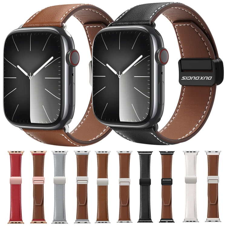 For Apple Watch 42mm DUX DUCIS YA Series Magnetic Buckle Genuine Leather Watch Band(Brown) - Watch Bands by DUX DUCIS | Online Shopping UK | buy2fix