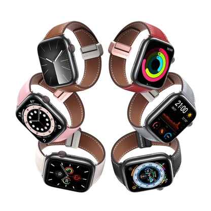 For Apple Watch Series 7 45mm DUX DUCIS YA Series Magnetic Buckle Genuine Leather Watch Band(Pink) - Watch Bands by DUX DUCIS | Online Shopping UK | buy2fix