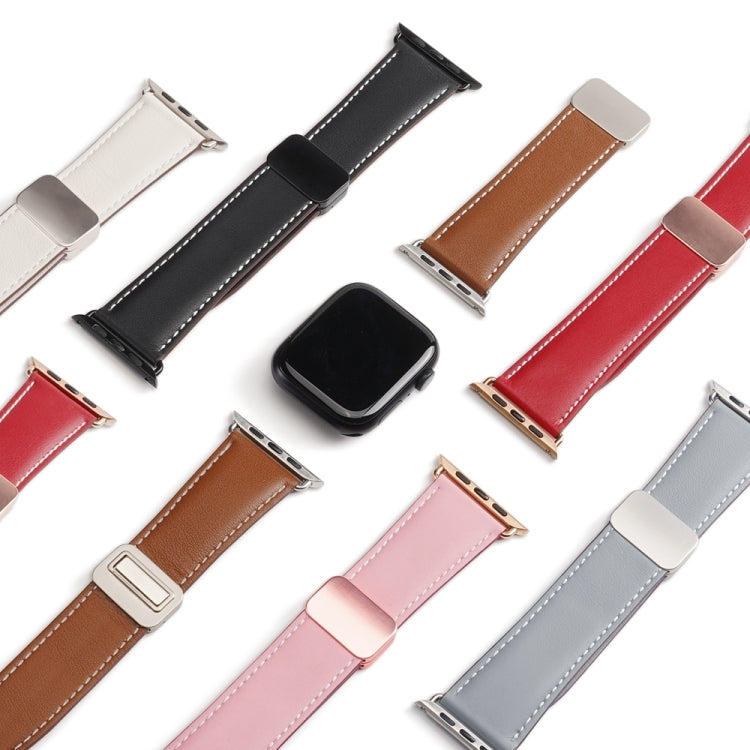 For Apple Watch Series 2 38mm DUX DUCIS YA Series Magnetic Buckle Genuine Leather Watch Band(Grey) - Watch Bands by DUX DUCIS | Online Shopping UK | buy2fix