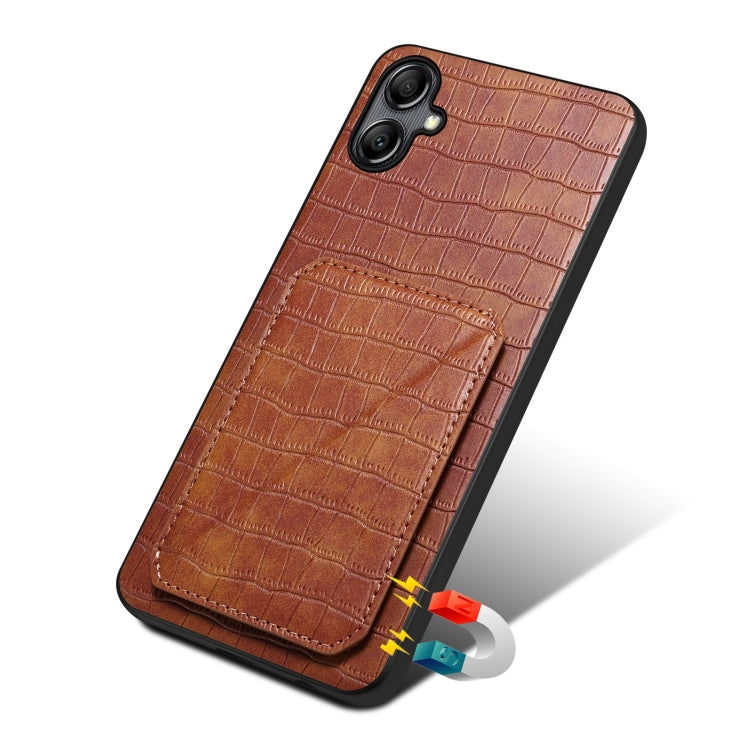 For Samsung Galaxy A52 4G / 5G Denior Imitation Crocodile Leather Back Phone Case with Holder(Brown) - Galaxy Phone Cases by Denior | Online Shopping UK | buy2fix