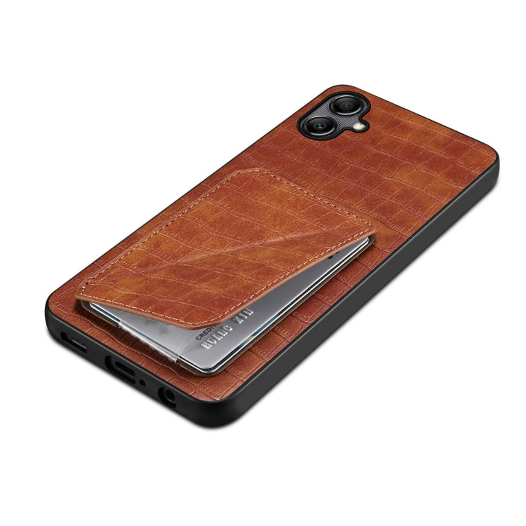 For Samsung Galaxy S23 FE 5G Denior Imitation Crocodile Leather Back Phone Case with Holder(Brown) - Galaxy S23 FE 5G Cases by Denior | Online Shopping UK | buy2fix