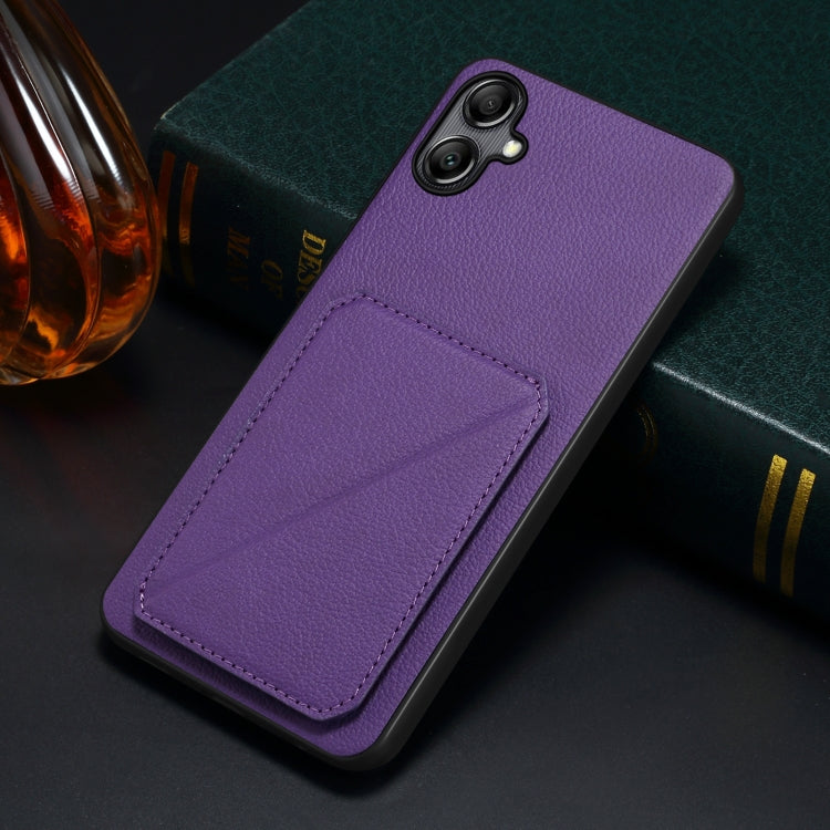 For Samsung Galaxy A22 5G Denior Imitation Calf Leather Back Phone Case with Holder(Purple) - Galaxy Phone Cases by Denior | Online Shopping UK | buy2fix