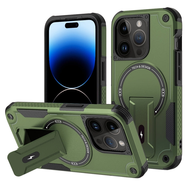 For iPhone 14 Pro MagSafe Holder Armor PC Hybrid TPU Phone Case(Army Green) - iPhone 14 Pro Cases by buy2fix | Online Shopping UK | buy2fix