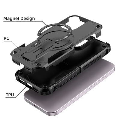 For iPhone 16 Armor Magsafe Holder PC Hybrid TPU Phone Case(Black) - iPhone 16 Cases by buy2fix | Online Shopping UK | buy2fix