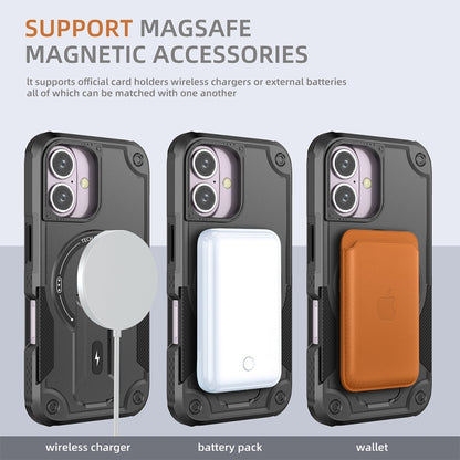 For iPhone 16 Armor Magsafe Holder PC Hybrid TPU Phone Case(Black) - iPhone 16 Cases by buy2fix | Online Shopping UK | buy2fix