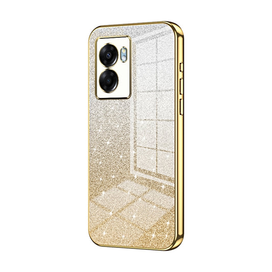 For OPPO A57 5G Gradient Glitter Powder Electroplated Phone Case(Gold) - OPPO Cases by buy2fix | Online Shopping UK | buy2fix