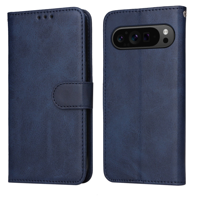 For Google Pixel 9 Pro Classic Calf Texture Flip Leather Phone Case(Blue) - Google Cases by buy2fix | Online Shopping UK | buy2fix