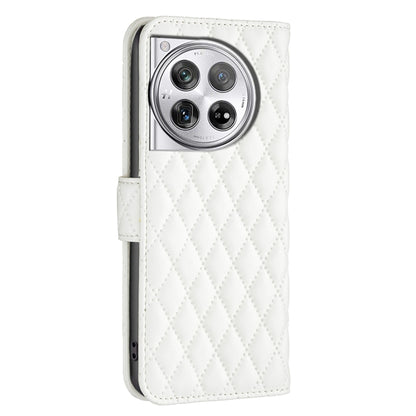 For OnePlus 12 5G Diamond Lattice Wallet Flip Leather Phone Case(White) - OnePlus Cases by buy2fix | Online Shopping UK | buy2fix