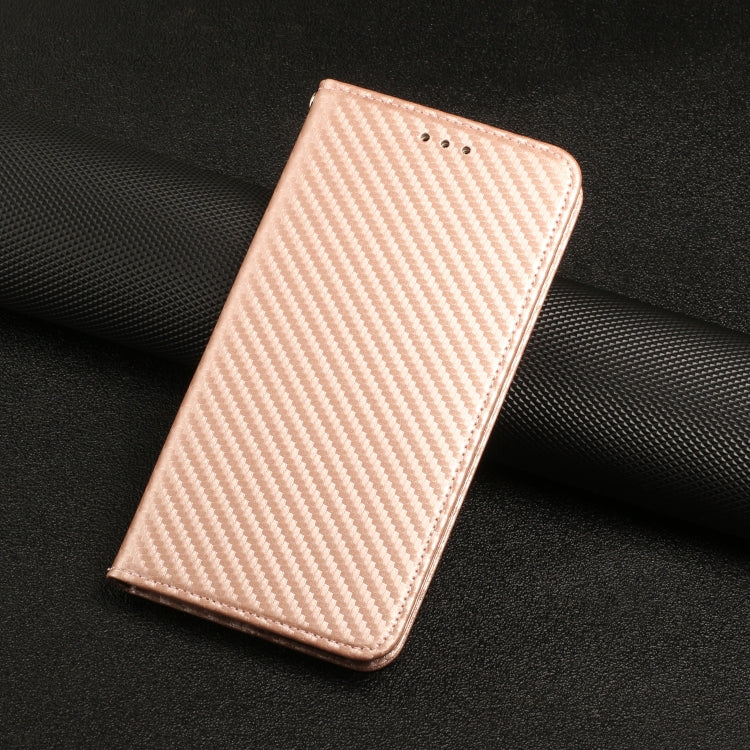 For Xiaomi Redmi 13C Carbon Fiber Texture Flip Holder Leather Phone Case(Rose Gold) - 13C Cases by buy2fix | Online Shopping UK | buy2fix