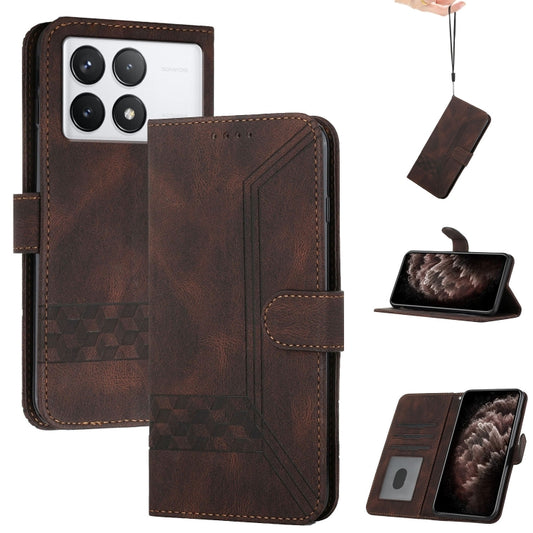 For Xiaomi Redmi K70 Cubic Skin Feel Flip Leather Phone Case(Brown) - K70 Cases by buy2fix | Online Shopping UK | buy2fix