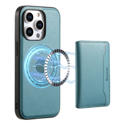 For iPhone 12 Pro Denior Cowhide Texture Leather MagSafe Detachable Wallet Phone Case(Blue) - iPhone 12 / 12 Pro Cases by Denior | Online Shopping UK | buy2fix
