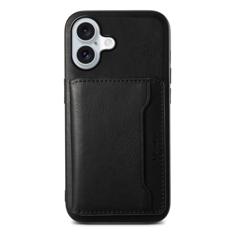 For iPhone 16 Denior Cowhide Texture Leather MagSafe Detachable Wallet Phone Case(Black) - iPhone 16 Cases by Denior | Online Shopping UK | buy2fix