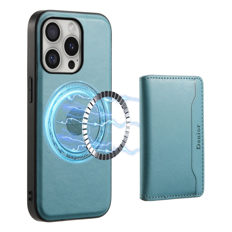 For iPhone 16 Pro Denior Cowhide Texture Leather MagSafe Detachable Wallet Phone Case(Blue) - iPhone 16 Pro Cases by Denior | Online Shopping UK | buy2fix