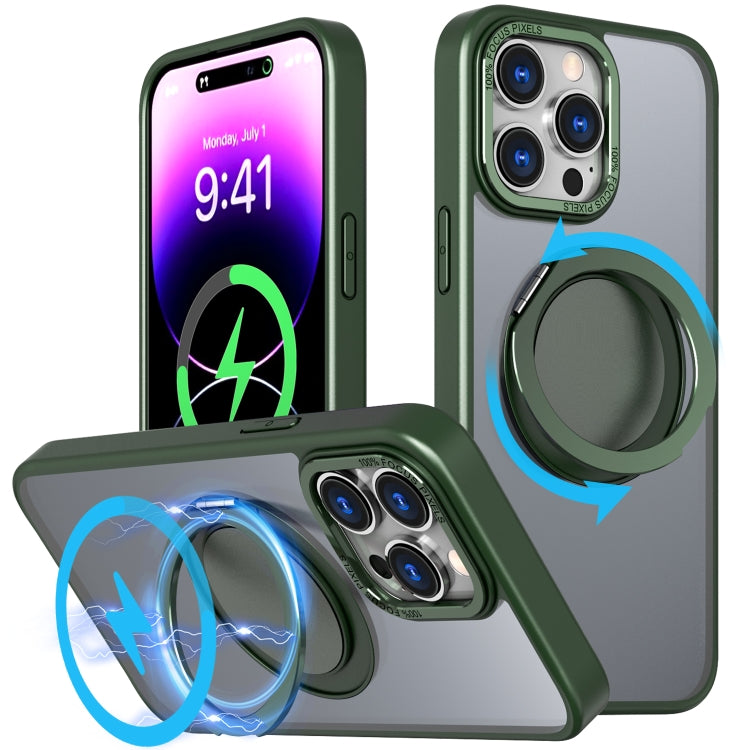 For iPhone 14 Pro 360-degree Rotating MagSafe Magnetic Holder Phone Case(Green) - iPhone 14 Pro Cases by buy2fix | Online Shopping UK | buy2fix