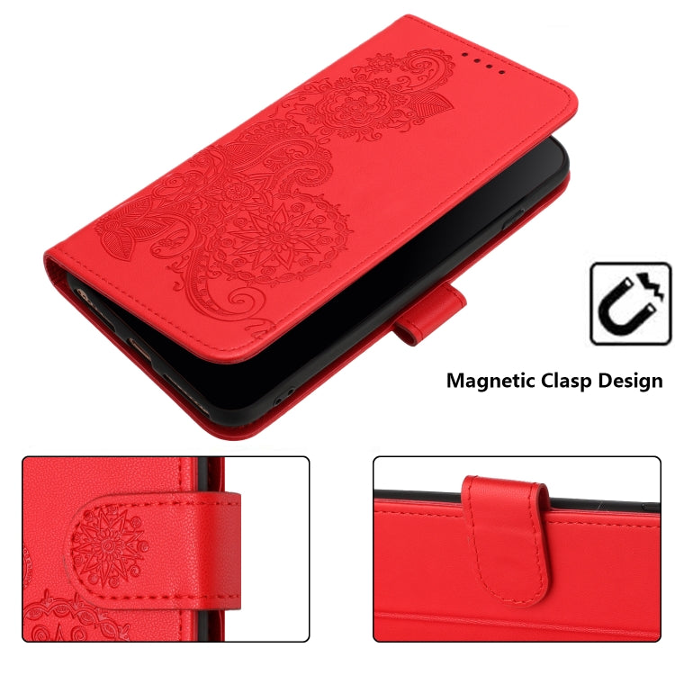 For OnePlus 12 Datura Flower Embossed Flip Leather Phone Case(Red) - OnePlus Cases by buy2fix | Online Shopping UK | buy2fix