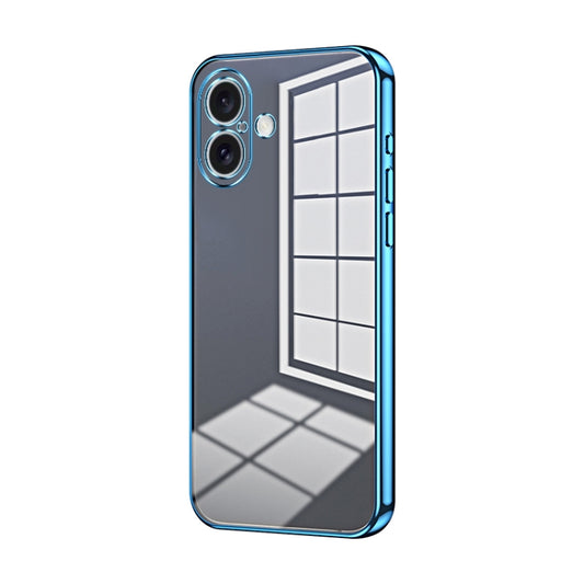 For iPhone 16 Transparent Plating Fine Hole Phone Case(Blue) - iPhone 16 Cases by buy2fix | Online Shopping UK | buy2fix