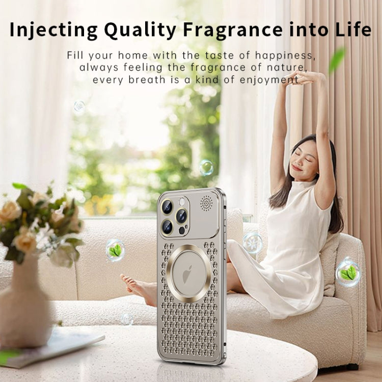 For iPhone 15 Plus Spring Buckle MagSafe Magnetic Metal Aromatherapy Phone Case(Grey) - iPhone 15 Plus Cases by buy2fix | Online Shopping UK | buy2fix